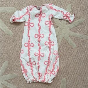USED ONCE - The Beaufort Bonnet Company Pink Bow Baby Gown